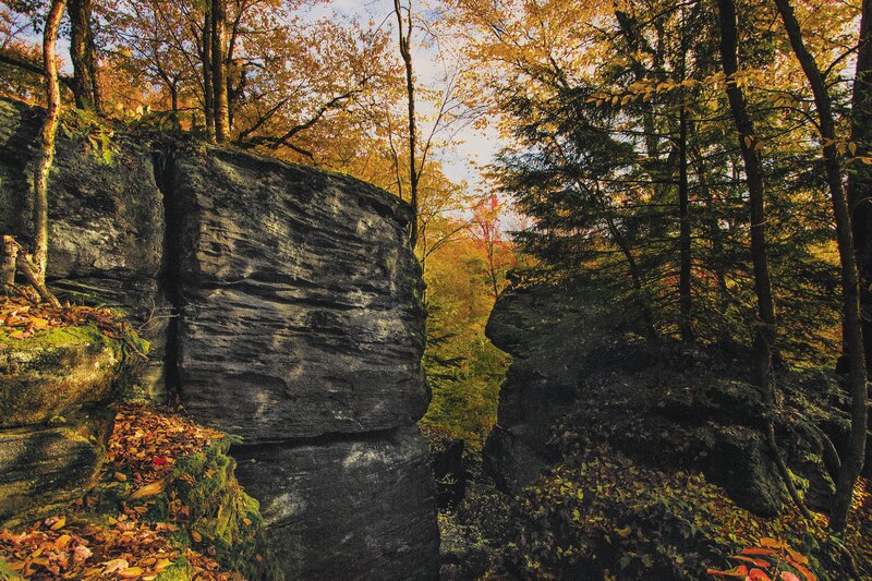 Image of Panama Rocks i the Fall with yellow and orange leaves.