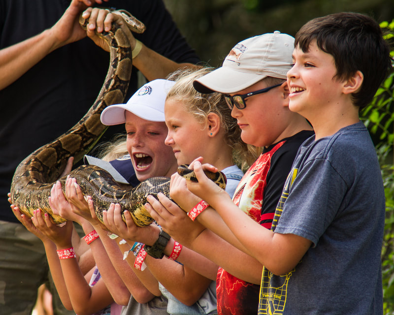 Children holding a snake at the Wild America Nature Festival